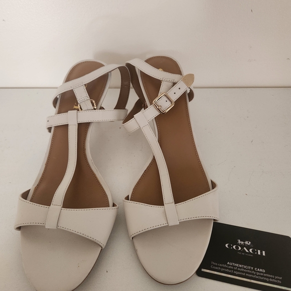 Coach Shoes - Coach T-Strap White Sandal Heel